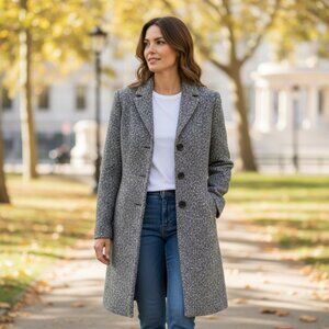 Women's Coats Tweed Coats Designer Motivi Grey Tweed Slim Button- Coat 8.R